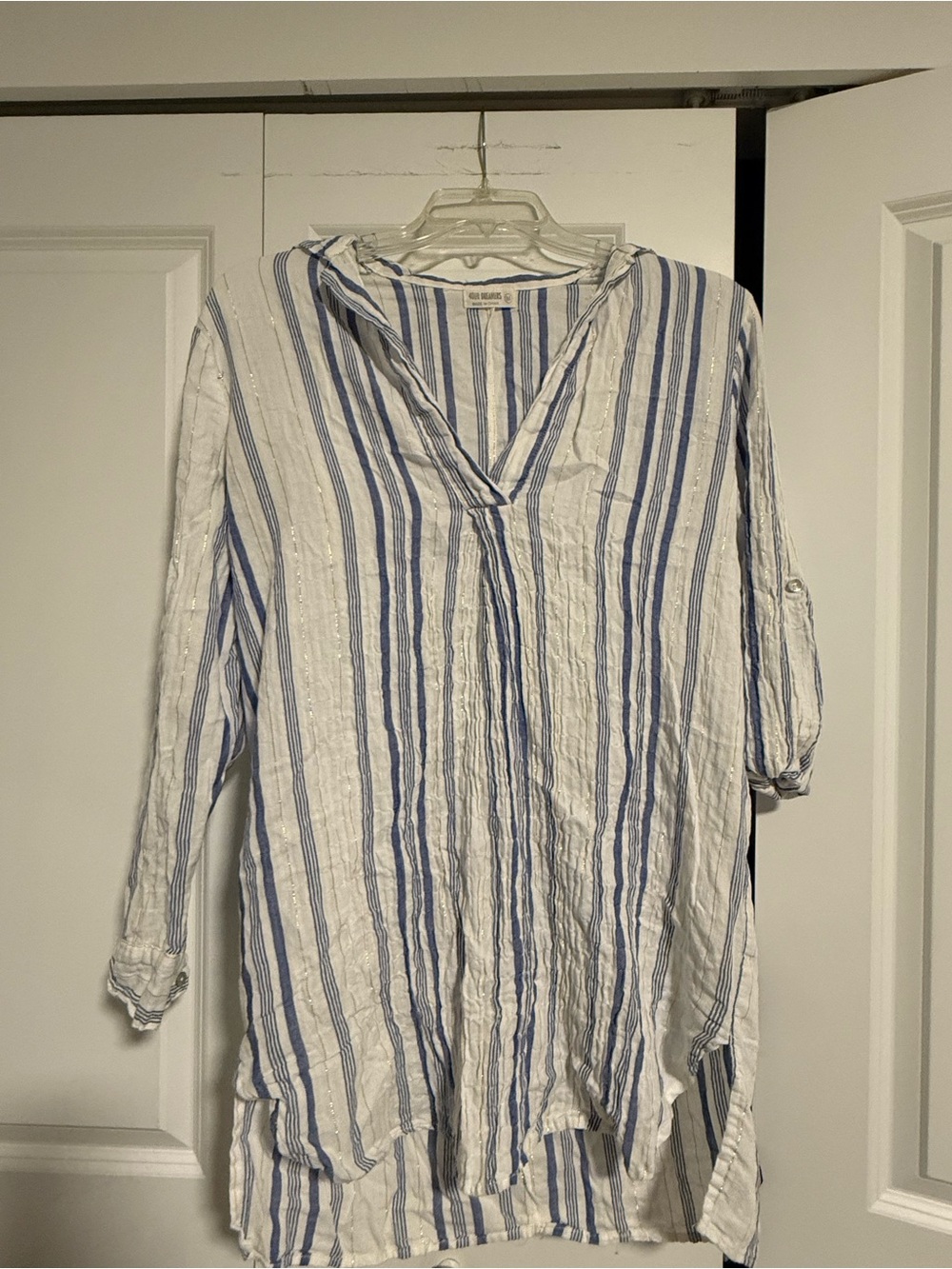 Dreamers White and Blue Striped V-Neck Tunic